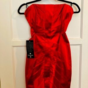 Bebe Strapless Red Satin Dress- size S